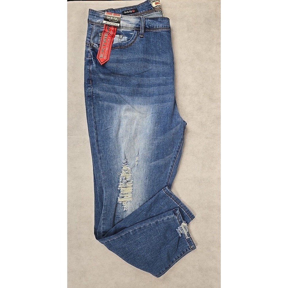 NEW Hot Kiss Jeans Women Size 24 Blue‎ Denim Distressed Stretch Skinny Jegging
